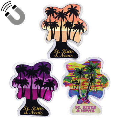 Keychain - ST. KITTS & NEVIS PALM SHAPE LUCITE MAG